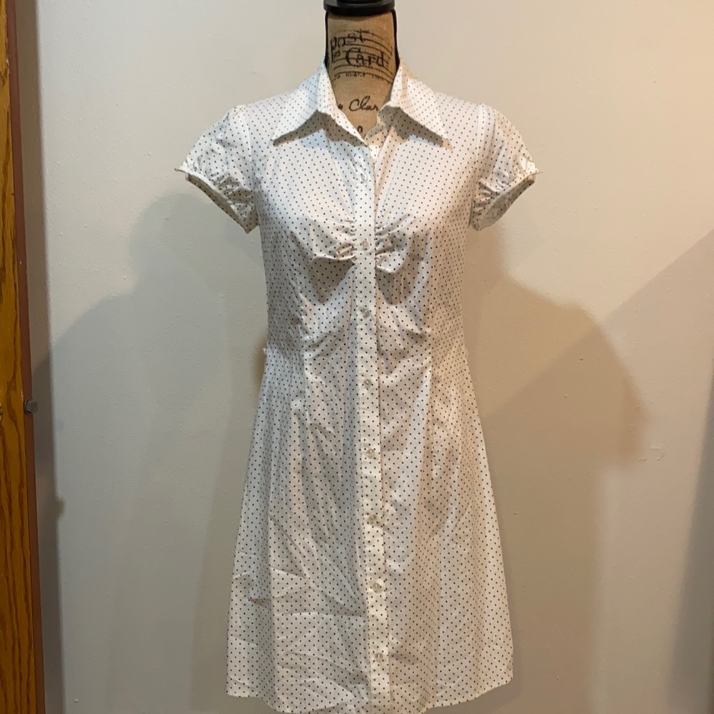 Black and white polka dot shirt dress